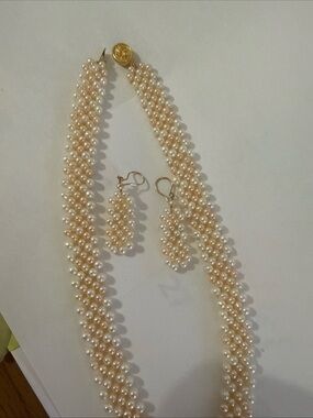 Pearl Cluster Necklace and Earrings Set - Cream Pearls